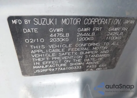 2010 Suzuki Kizashi Sls z USA, uszkodzony, nr VIN JS2RF9A77A6100333